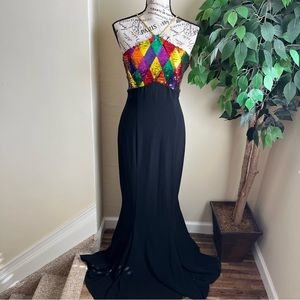 Sugarplum Vintage Rope Neck Sequin Bodice Mermaid Formal Gown Black Sz M